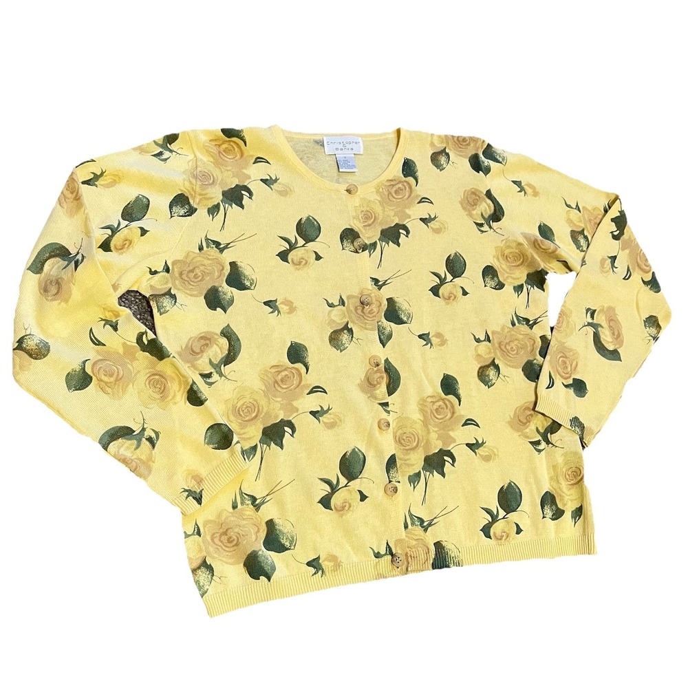 VTG 90's Y2K Cottagecore Cardigan Sz S Butter Yellow Rose Floral Twee